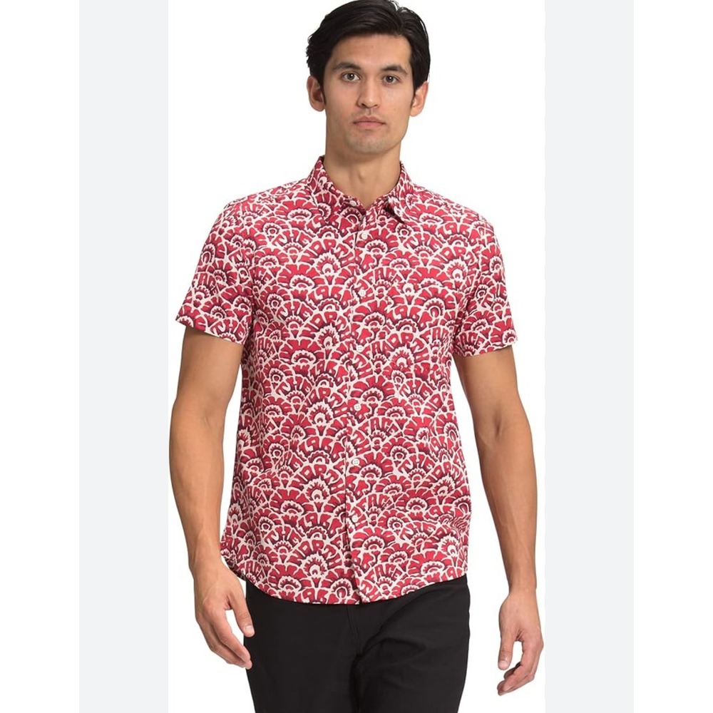 The North Face Mens Short Sleeve Button Up Shirt Red Floral Print Size XL